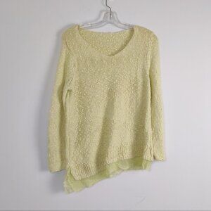 Chico's Women's Lightweight Cotton Sweater Size Large Yellow Tulle Detail on Hem